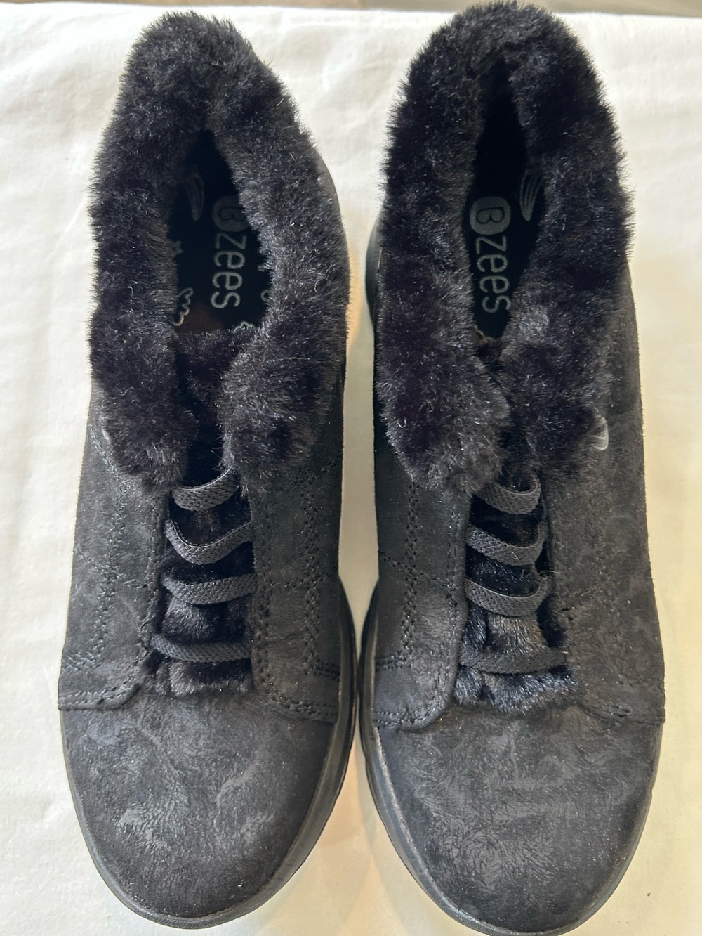 Bzees Women's Black Faux-Fur Lace-Up Slip-On Sneakers